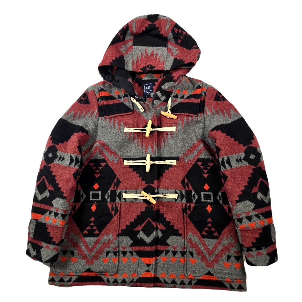 Gap SouthWest Blanket Coat Womens Large Petite Grey Red Wool Blend Aztec Western